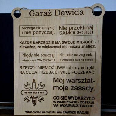 Personalizowana tabliczka do garażu – Mój warsztat, moje zasady