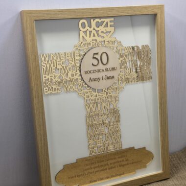 Ramka XXL 3D „Ojcze Nasz” z personalizacją – prezent na Złote Gody, rocznicę ślubu i jubileusz