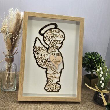 Ramka 3D „Anioł Stróż” z personalizowanym serduszkiem – chłopiec