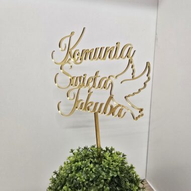Personalizowany topper na Komunię z gołąbkiem – z imieniem