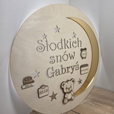 Personalizowana lampka nocna LED z imieniem „Słodkich snów” 37 cm – z metryczką lub bez